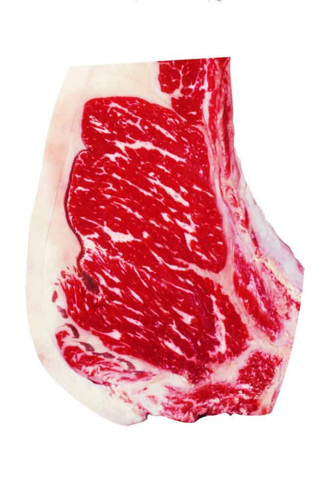View of a highly marbled prime steak
