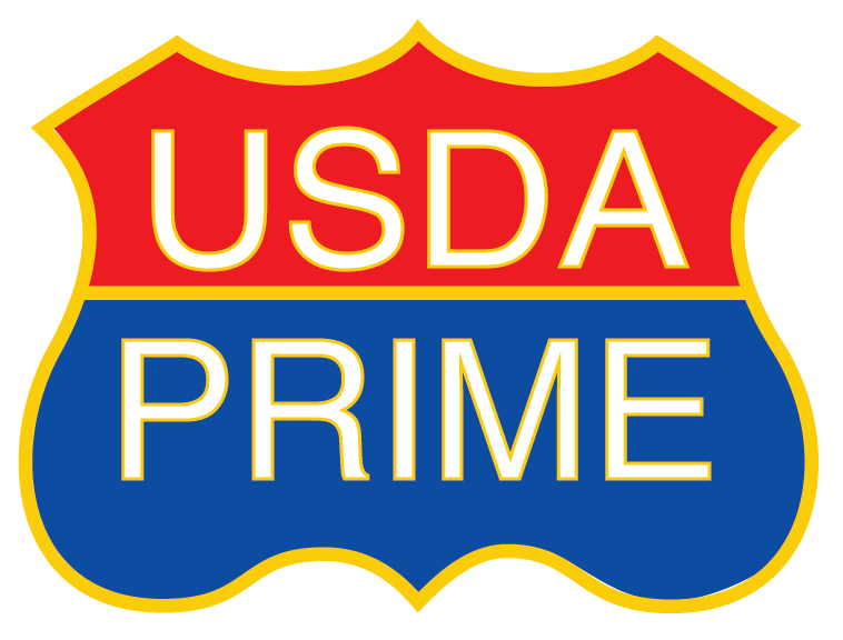 USDA Prime Stamp in red and blue with gold outline