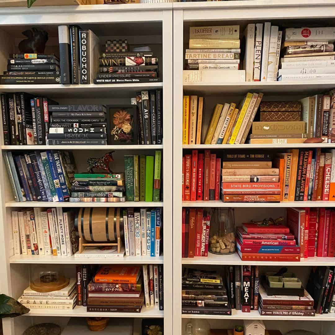 Colorful cookbook shelf
