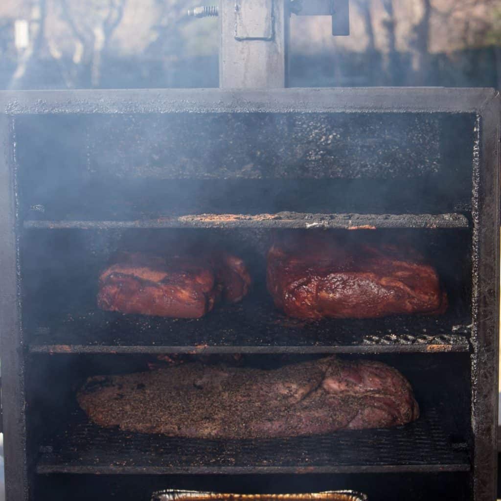 Heavily Smoked Meats in Vertical Off-Set Smoker